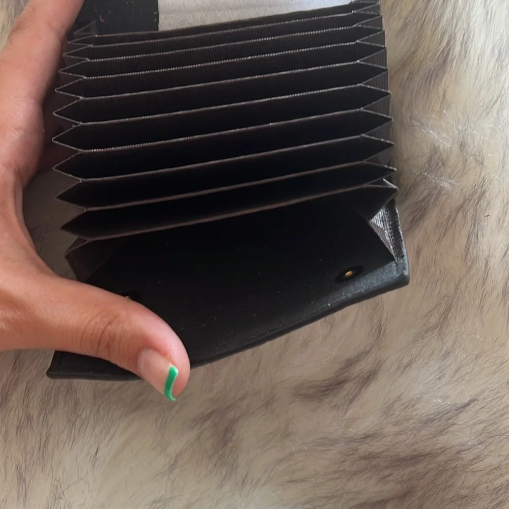 Black Croc-Embossed Women's “CD Saddle Wallet” with Gold Trim